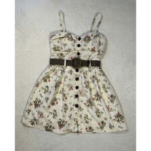 Deb Belted Babydoll Sundress Size M, White Linen/Cotton Blend Boho Chic Y2K 90's